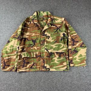 Vintage KMart Camo Field Shirt Jacket Mens Large Woodland Camouflage Distressed